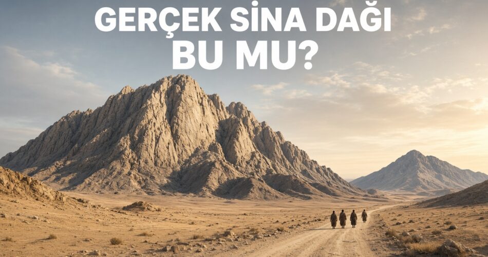 Çölde granit bir dağ, uzakta koyu zirveli bir dağ ve antik bir patika