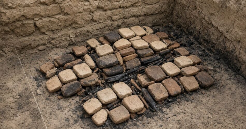 Ebla Tabletleri’nin bulunduğu türden bir saray arşiv odasında, çökmüş rafların önünde toprağa saçılmış kil tabletler, temsili görsel
