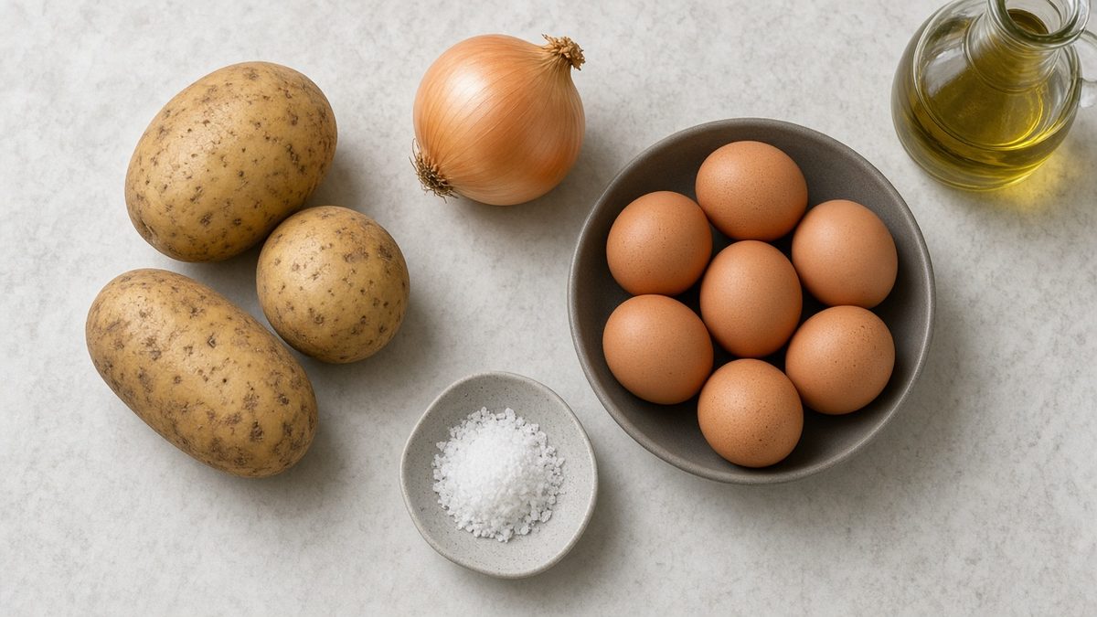 İspanyol Tortillası (Tortilla de Patatas) için hazırlanmış malzemeler tezgâhta