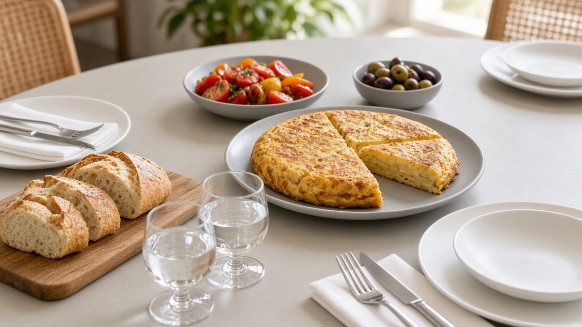 İspanyol omleti tarifi ile yapılan tortilla dilimleri servis masasında
