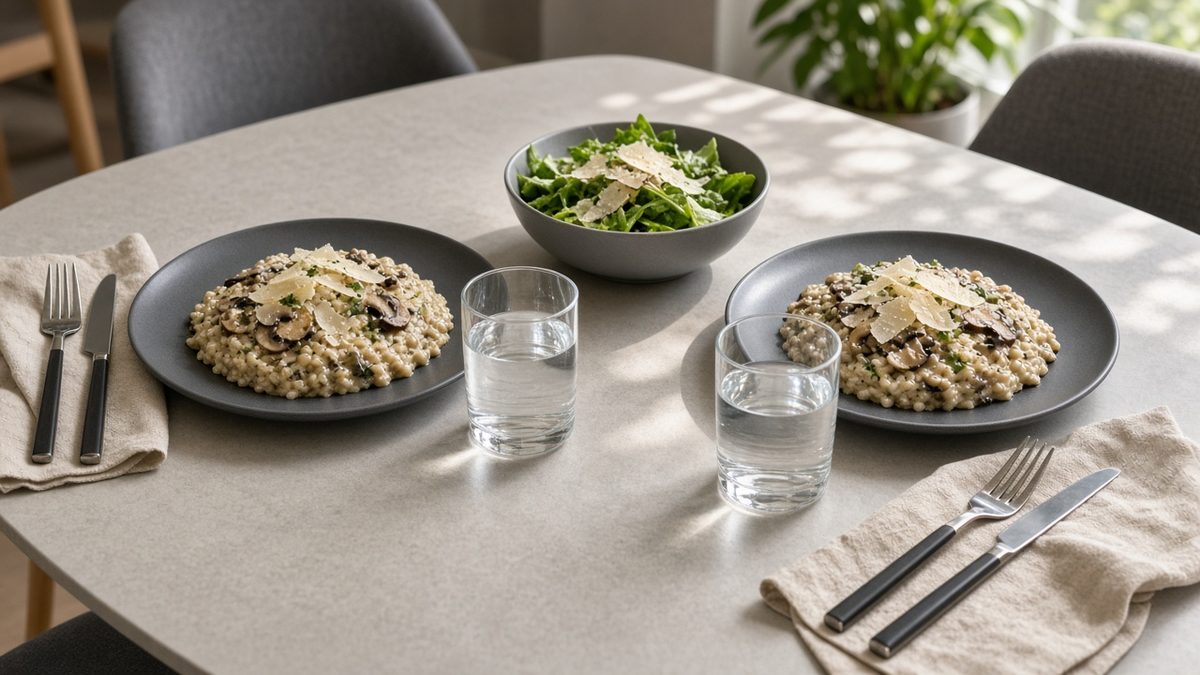 Mantarlı risotto tarifi ile hazırlanan risotto servis tabaklarında