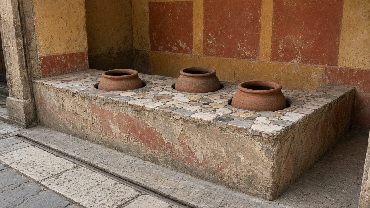 Pompei: Vezüv’ün Gömdüğü Roma Kenti ve Hâlâ Süren Tartışmalar 3 Pompei’de gömülü toprak küpleri olan taş tezgâhlı Roma sokak lokantası, temsili görsel